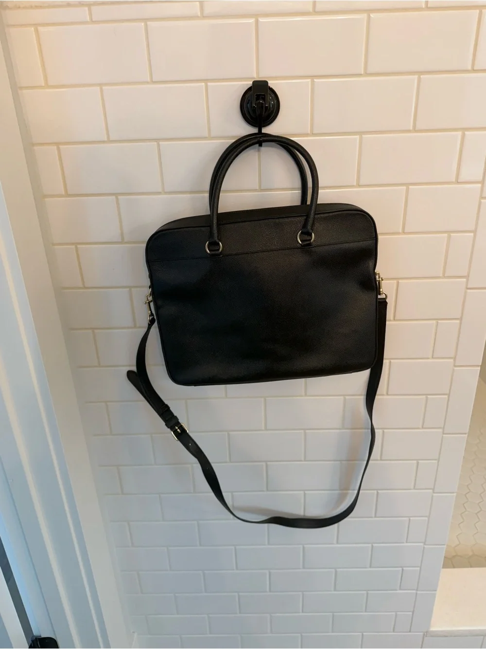Coach Black Leather Small Laptop Bag - Removable Shoulder Strap